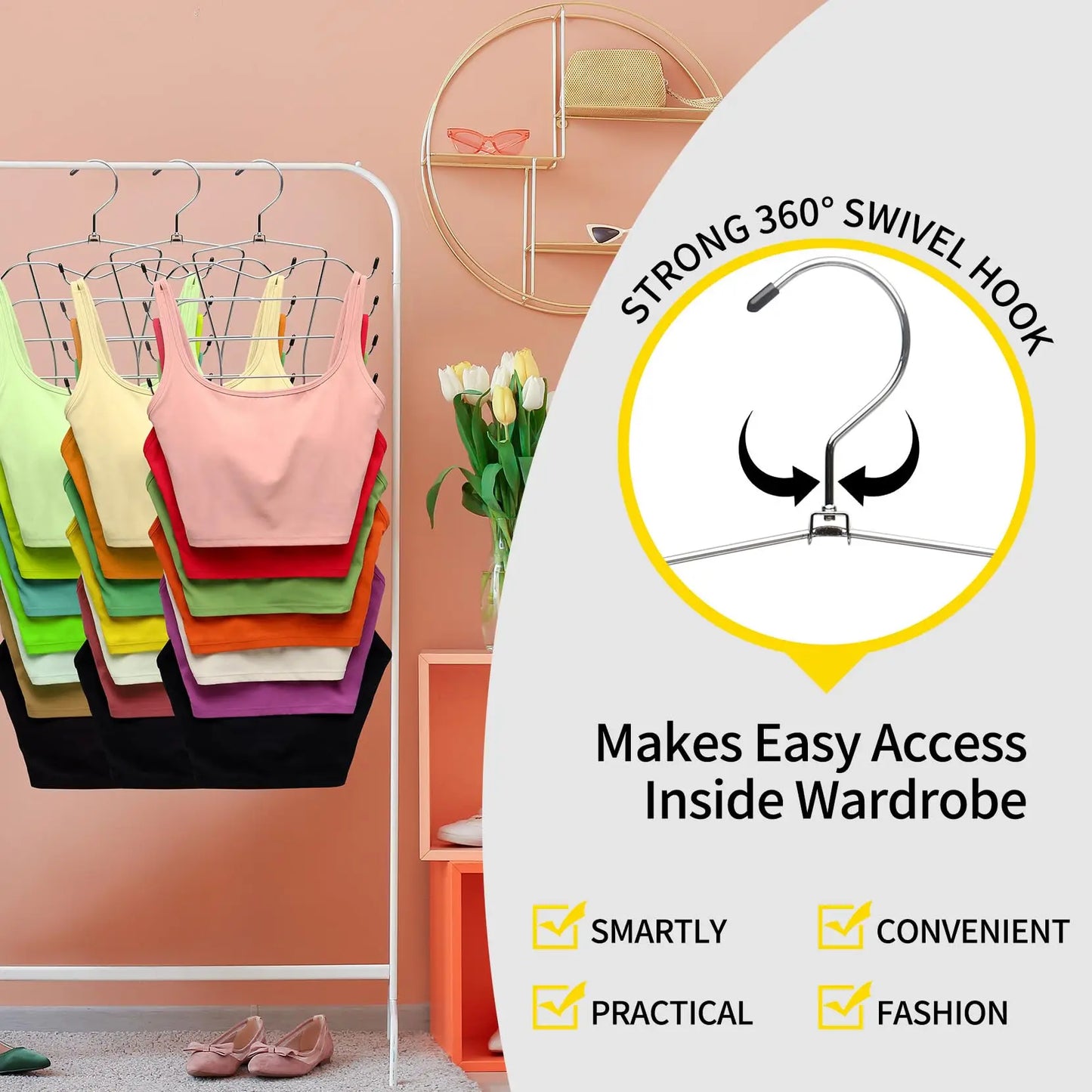 1 Pack Closet Organizer,8 Tier Tank-Top-Hanger,Hangers for Clothes Bra-Hangers-Space-Saving,Apartment Closet Organizer System