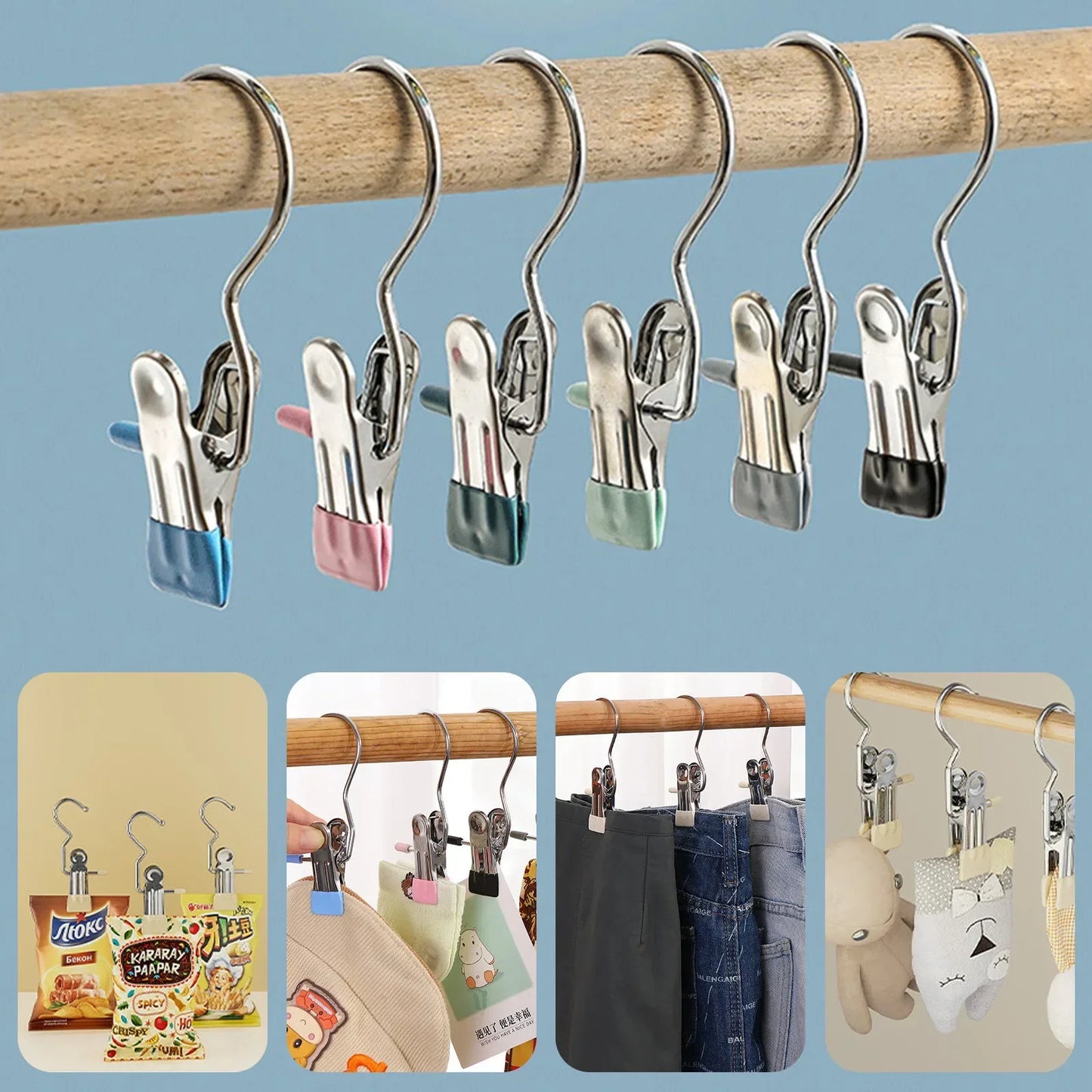 5-30pcs Stainless Steel Clothespins Laundry Clothes Pegs Hook Portable Hanging Clothes Clip Wardrobe Clothes Organizer Hanger