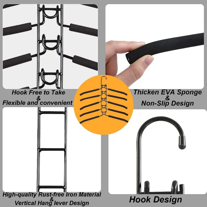 Clothes Hangers Space Saving: 4 Pack 5 in 1 Multi Layer Metal Hanger Racks Non-Slip Foam Padded Heavy Duty Thick Magic Hanger