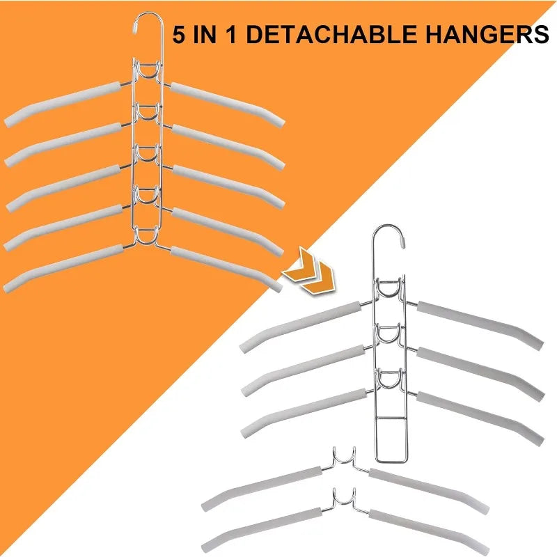 Clothes Hangers Space Saving: 4 Pack 5 in 1 Multi Layer Metal Hanger Racks Non-Slip Foam Padded Heavy Duty Thick Magic Hanger