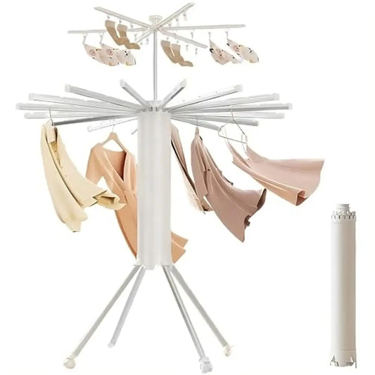 Foldable Clothes Drying Rack Tripod Stand Holder 22 Rods Space Saving Hanger Rotatable Aluminum Alloy Construction Retractable