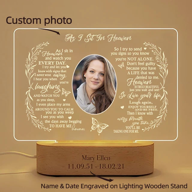 Personalized Unique Sympathy Gift For Custom In Memory of Loved Light Up Picture Frames with Photo and Text Memorial Plaque Lamp