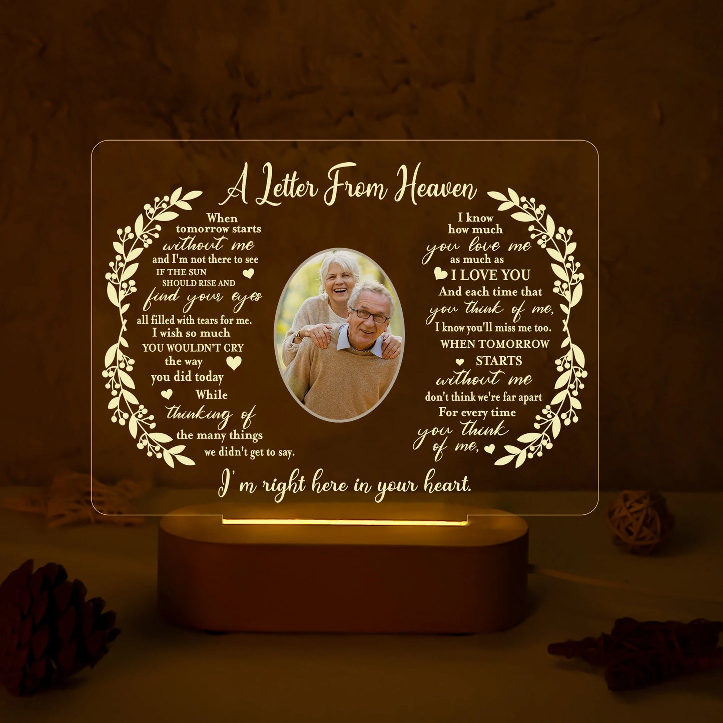 Personalized Unique Sympathy Gift For Custom In Memory of Loved Light Up Picture Frames with Photo and Text Memorial Plaque Lamp