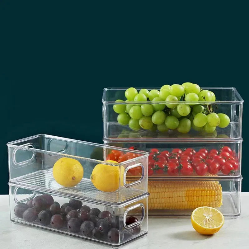 Refrigerator Drawer Organizer Bin Clear Fruit Food Jars Storage Box Transparent Fridge Storage Bin Containers for Pantry Freezer