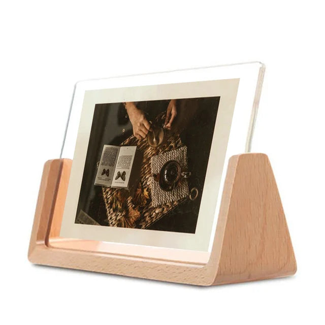 Walnut/Beech Creative Photo Frame Set Acrylic U Shape Transparent Frame 10X15 13X18 15X20 20X25cm Desktop Wood Pictures Frame