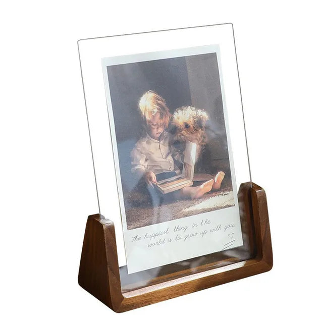 Walnut/Beech Creative Photo Frame Set Acrylic U Shape Transparent Frame 10X15 13X18 15X20 20X25cm Desktop Wood Pictures Frame