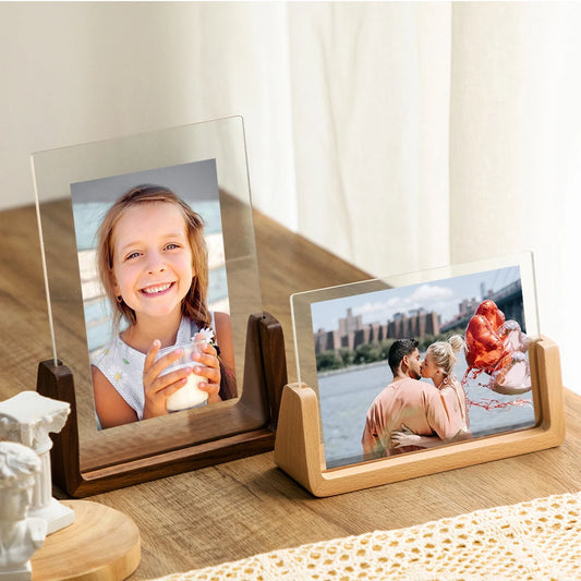 Walnut/Beech Creative Photo Frame Set Acrylic U Shape Transparent Frame 10X15 13X18 15X20 20X25cm Desktop Wood Pictures Frame