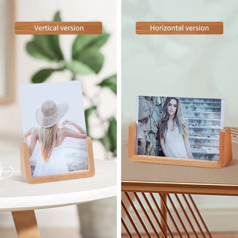 Walnut/Beech Creative Photo Frame Set Acrylic U Shape Transparent Frame 10X15 13X18 15X20 20X25cm Desktop Wood Pictures Frame